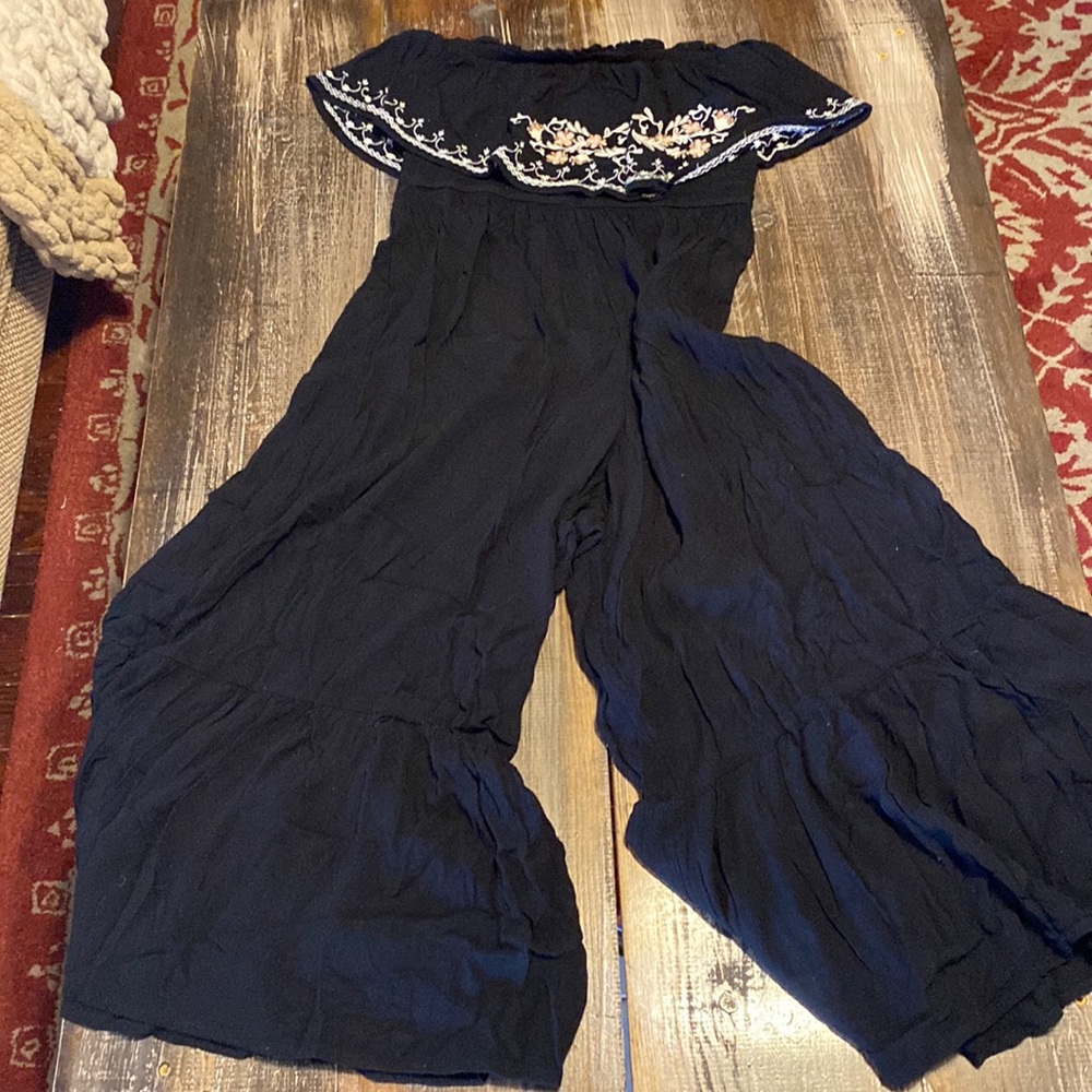 Black strapless jumpsuit - flare legs